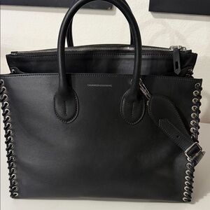 RARE Calvin Klein 205W39NYC Black Leather Zip-Top Handbag with Silver Hardware
